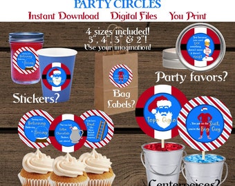 The Santa Clause Inspired Christmas Party. Santa Claus cupcake toppers. Bag labels, Centerpiece circles, Favor stickers, Jar Labels. DIY