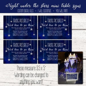 A Night Under The Stars mini table signs, Starry Night mini table signs, Written in the Stars, Twinkle Twinkle Little Star, Table Numbers