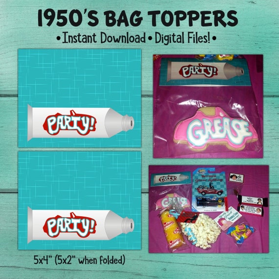 1950's Birthday Bag Toppers, Fifties Birthday Party, 50's Birthday