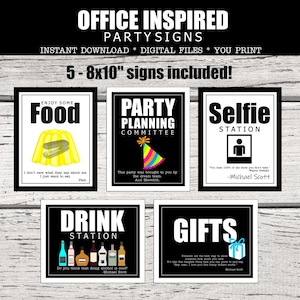 The Office inspired Party Signs. Office Food table sign. Office Photo Booth Sign. Office Drinks Sign. Office Gifts sign. Office decorations