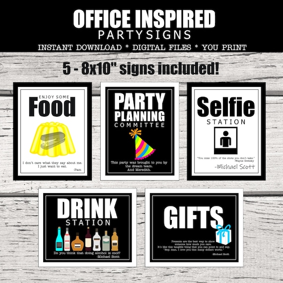 The Office inspired Party Signs. Office Food table sign. Office Photo Booth Sign. Office Drinks Sign. Office Gifts sign. Office decorations Il_570xn