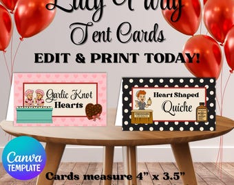 Op I Love Lucy geïnspireerde tentkaarten, I Love Lucy Party Food-kaarten, plaatskaarten, buffetkaarten, BEWERKBAAR CANVA
