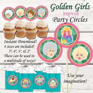 Golden Girls Party, Golden Girls cupcake toppers, bag labels, centerpiece circles, Birthday Party, Bridal Shower, Golden Girls Stickers