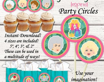 Golden Girls Party, Golden Girls cupcake toppers, bag labels, centerpiece circles, Birthday Party, Bridal Shower, Golden Girls Stickers