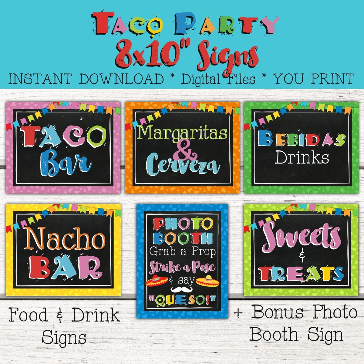 køretøj fødselsdag kran Taco Party Table Signs Fiesta Party Decorations Cinco De - Etsy