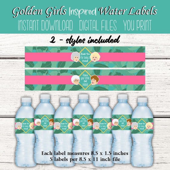 Golden Girls Party. Golden Girls Water Bottle Labels. Golden Girls Birthday  Party. Golden Girls Bridal Shower. 80's Tv Show. Drink Labels. 