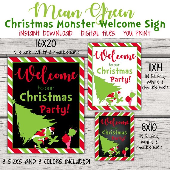Mean Green Christmas Monster Welcome Sign. Christmas Grouch Poster. Holiday Party Sign. Christmas Table Sign. Mean One Christmas Party decor Il_570xn