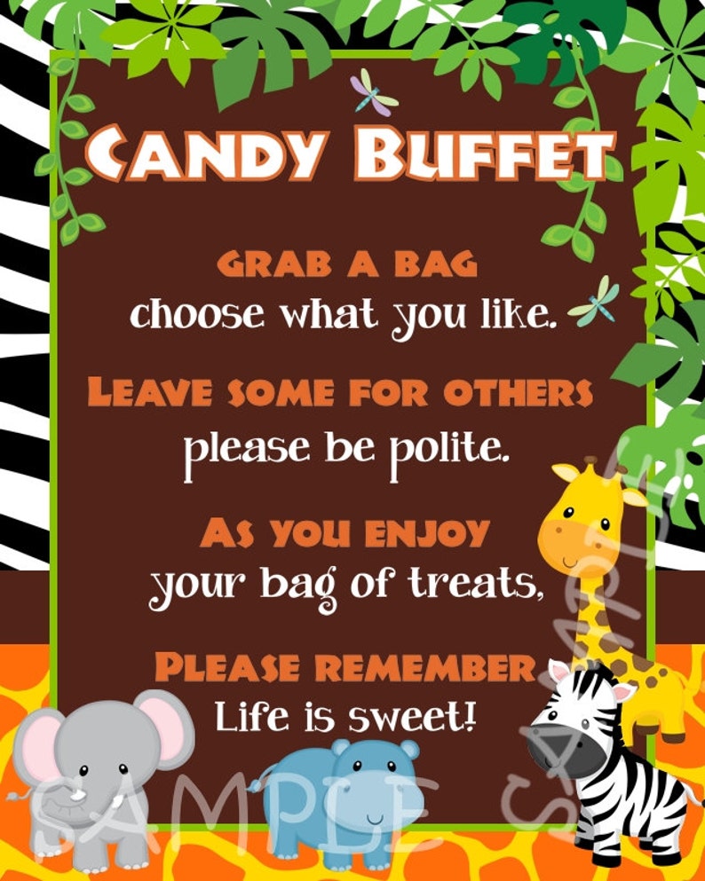 Custom Baby Jungle Safari Candy Buffet Sign. Candy Buffet Jar Labels. Jungle Baby Shower. Safari Baby Shower. Instant Download image 2