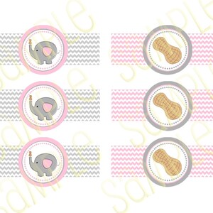 Grey and Pink Chevron Baby Shower Napkin Rings. Digital file. Little Peanut Baby Shower. Elephant Baby Shower. Instant Download. image 2