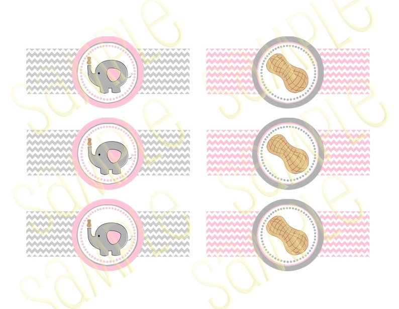 Grey and Pink Chevron Baby Shower Napkin Rings. Digital file. Little Peanut Baby Shower. Elephant Baby Shower. Instant Download. image 2
