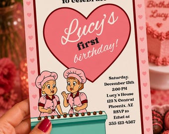 Invitación inspirada en "Amo a Lucy". Invitación personalizada de cumpleaños de Lucy. Invitación para fiesta de "Amo a Lucy". Fiesta de Lucy. Tema de serie de los años 50.