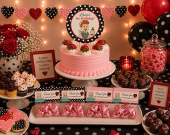 Adorno para tarta "I Love Lucy" para imprimir, círculos de fiesta personalizados, despedida de soltera, editable en CANVA