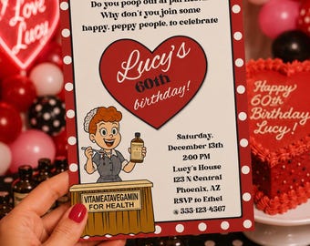 Invitación inspirada en "Amo a Lucy". Invitación personalizada de cumpleaños de Lucy. Invitación para fiesta de "Amo a Lucy". Fiesta de Lucy. Tema de serie de los años 50.