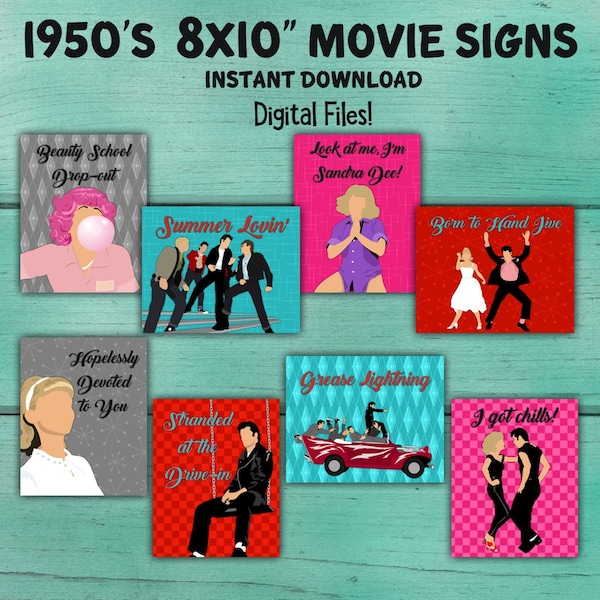 50's party signs, 50's table decorations, 50's wall decor, Grease Inspired Party, 1950's party, Birthday Party, Baby Shower, DIY, YOU PRINT