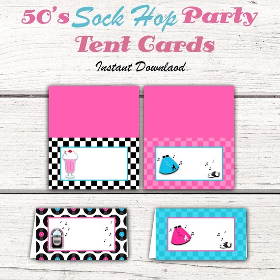 1950 S Birthday Party Table Cards Tent Cards Food Cards Place