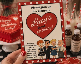 Invitación inspirada en "I Love Lucy". Invitación de cumpleaños personalizada de Lucy. Invitación para fiesta de "I Love Lucy". Fiesta de Lucy. Tema de la serie de televisión de los años 50.