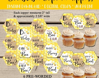 Bumblebee Birthday Party Cupcake toppers. Bee Baby Shower Favor tags. Bee Gender Reveal cupcake topper. Bumblebee Baby Shower. Bee Treat Tag