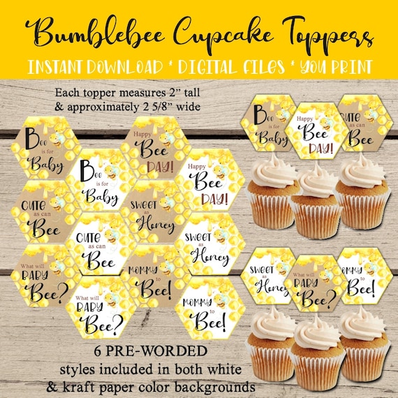 Bee Theme Baby Shower Decoration Bumblebee Cupcake Toppers Gender Neutral Baby Shower Decor Digital Sweet as can Bee Cupcake Topper