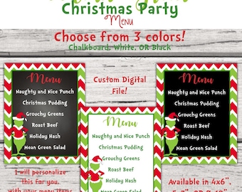 Custom Mean Green Christmas Monster Menu. Holiday Party Menu. Christmas Party Menu. Christmas Grouch. Mean One Christmas Buffet Menu. DIY