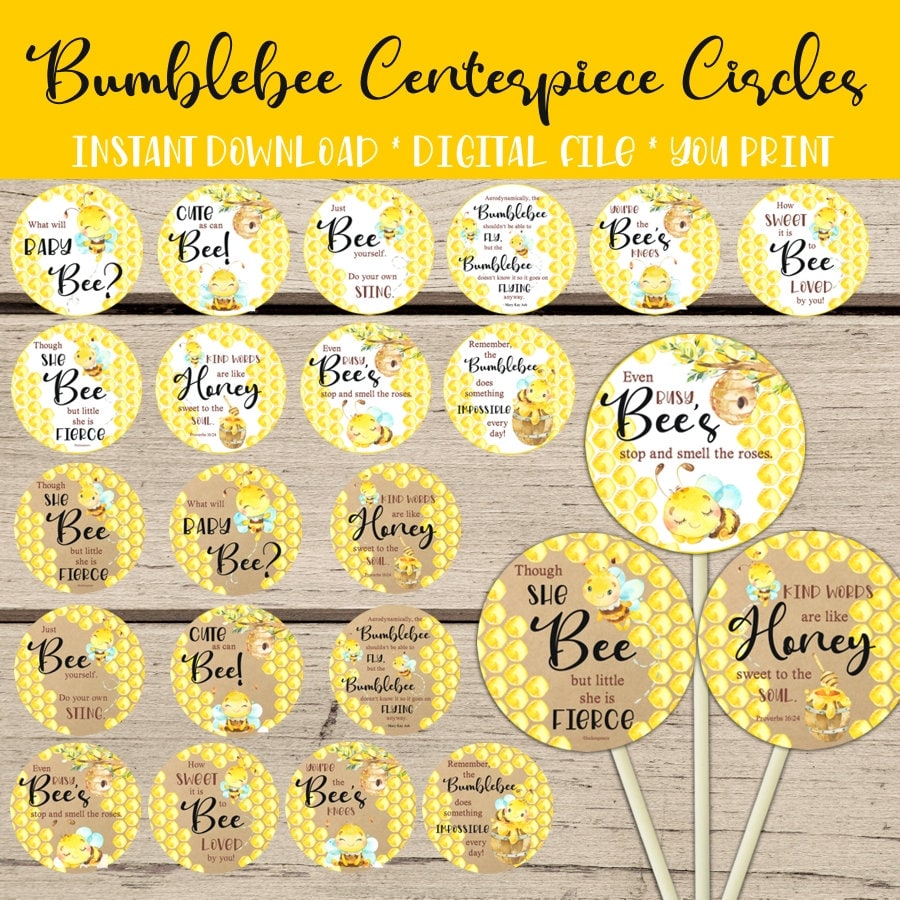 12 Bumble Bee and Bee Hive Cupcake Toppers/ Happy Bee Day/ What Will It Be  Baby Shower Decor/ Mommy to Bee 
