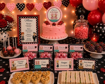 I Love Lucy inspired Tent Cards, I Love Lucy Party Food Cards, Place Cards, Buffet Cards, CANVA EDITABLE