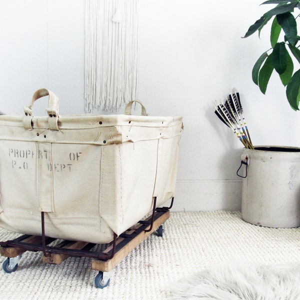 vintage laundry cart,laundry basket,indistrial laundry basket,canvas basket, hamper,canvas hamper, factory bin,storage bin,canvas storage