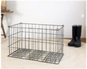 industrial basket,storage basket,metal basket,plant stand,outdoor end table,kindling box,antique,factory bin,farmhouse decor