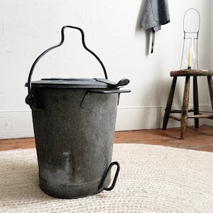 Vintage industrial waste bin garbage can galvanized metal  recycle bin rustic farmhouse home decor antiques