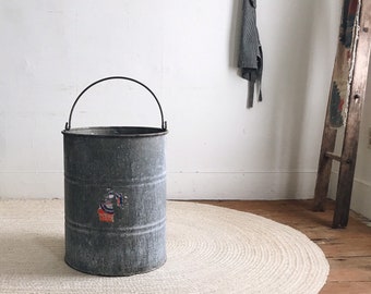 Vintage garbage can galvanized industrial metal bucket planter trash recycle bin waste basket rustic farmhouse home decor & antiques