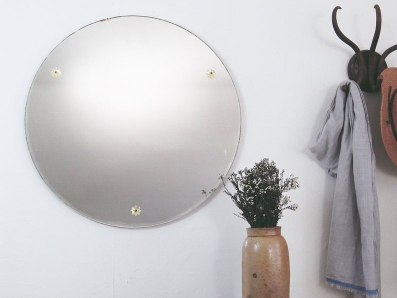 Vintage Round Mirror Wall Mid Century Modern Antique Art Deco Vanity Rosettes Farmhouse Antiques