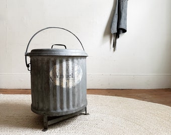 Vintage industrial waste bin garbage can galvanized metal bucket recycle bin rustic farmhouse home decor antiques