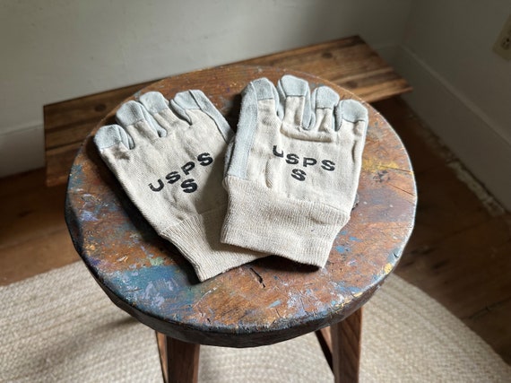 Vintage USPS Work Gloves Canvas and Leather Gloves American Work