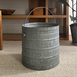 Vintage garbage can galvanized industrial metal bucket planter trash recycle bin waste basket rustic farmhouse home decor & antiques