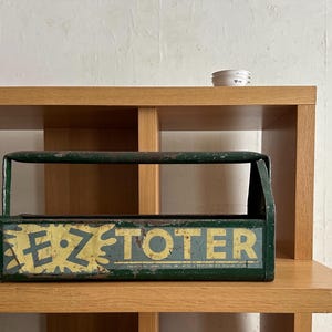 vintage tool box metal tote carrier craft organizer EZ TOTER utility storage art supply farmhouse antiques