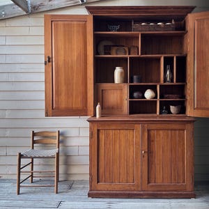 antique wood English pine cupboard armoire cabinet hutch apothecary rustic farmhouse decor