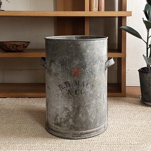vintage industrial garbage can kitchen trash can waste basket RH MACY recycle bin galvanized farmhouse antiques
