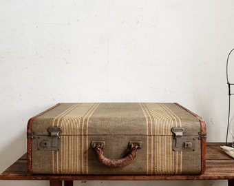 vintage suitcase vintage luggage tweed striped suitcase wedding decor