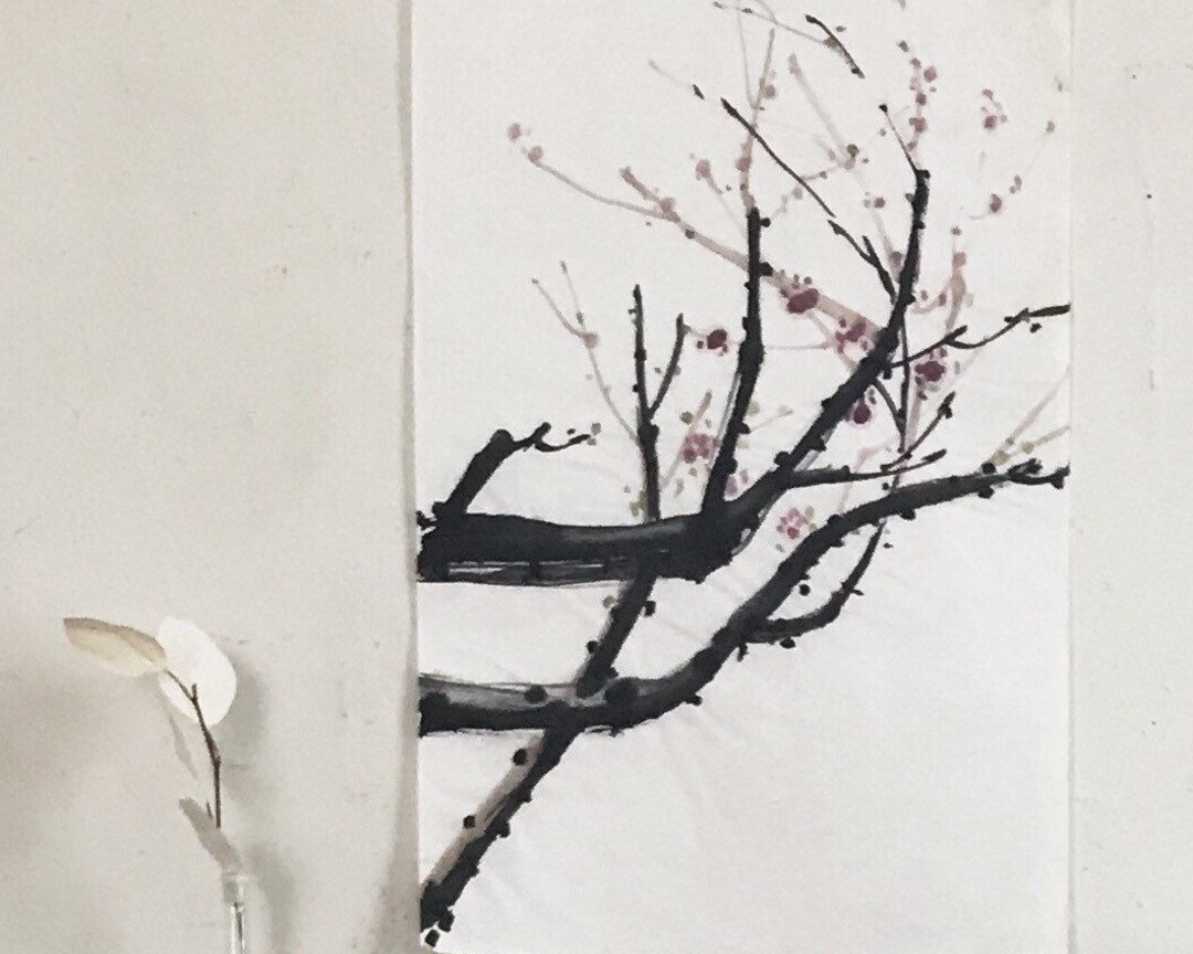 Vintage Watercolor Painting Sumie Ink Goldfish Mid Century Etsy