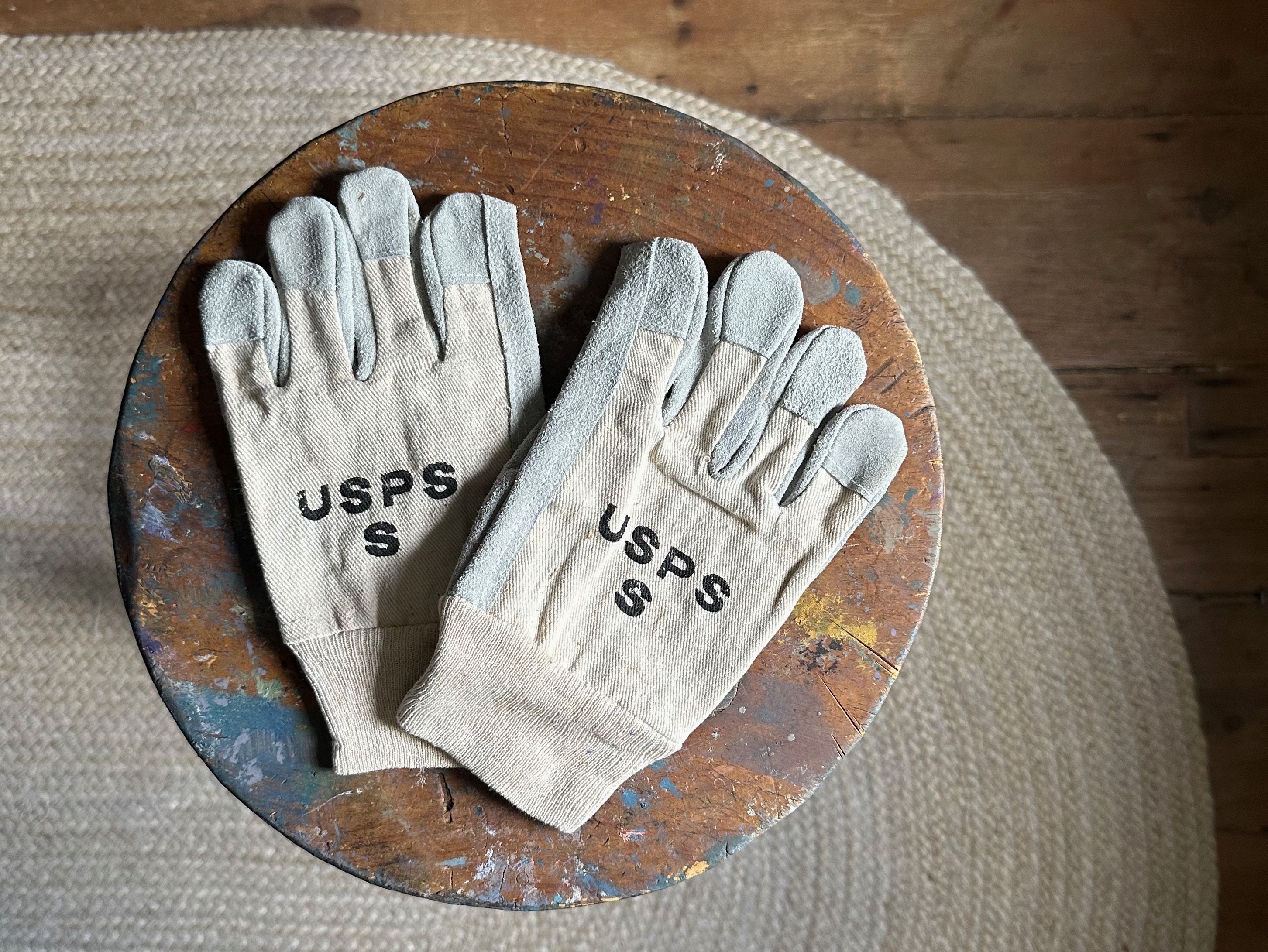 Vintage USPS Work Gloves Canvas and Leather Gloves American Work Wear 