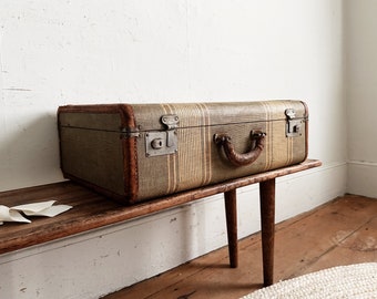 vintage suitcase vintage luggage tweed striped suitcase wedding decor