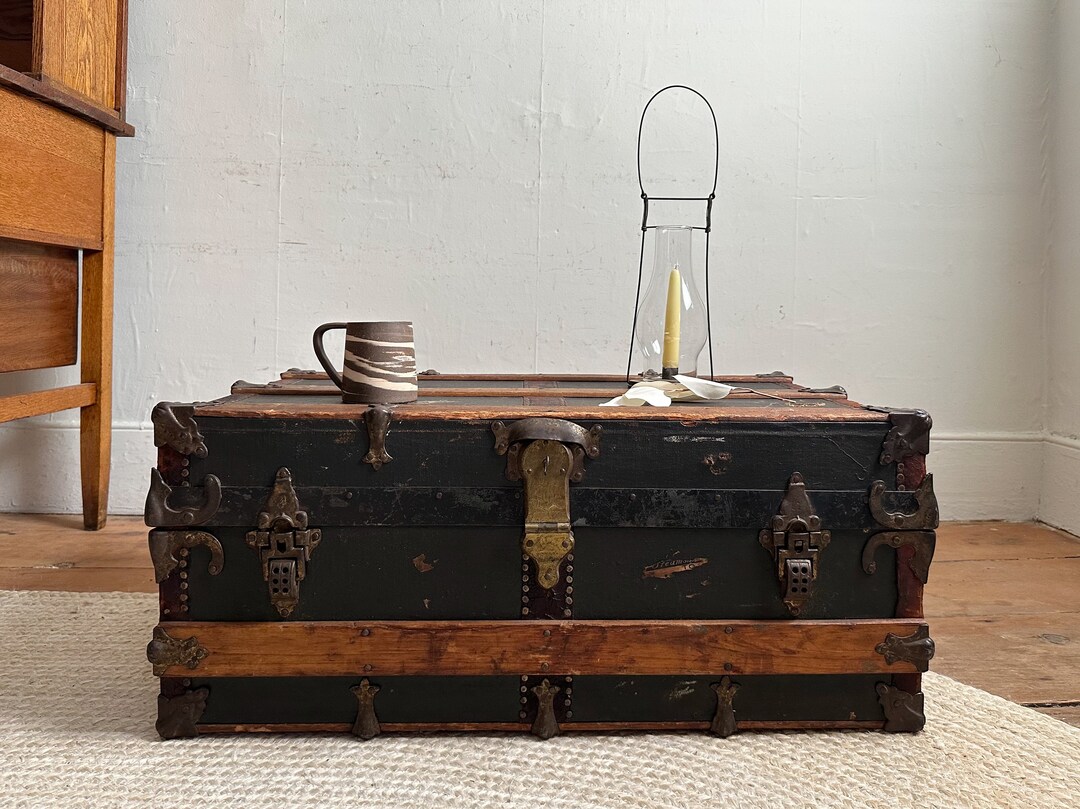 Antique Trunk Coffee Table With Storage Vintage Steamer Trunk Etsy