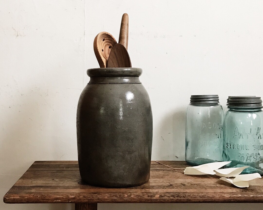 Vintage Utensil Holder Crock Kitchen Storage Organizer Antique ...