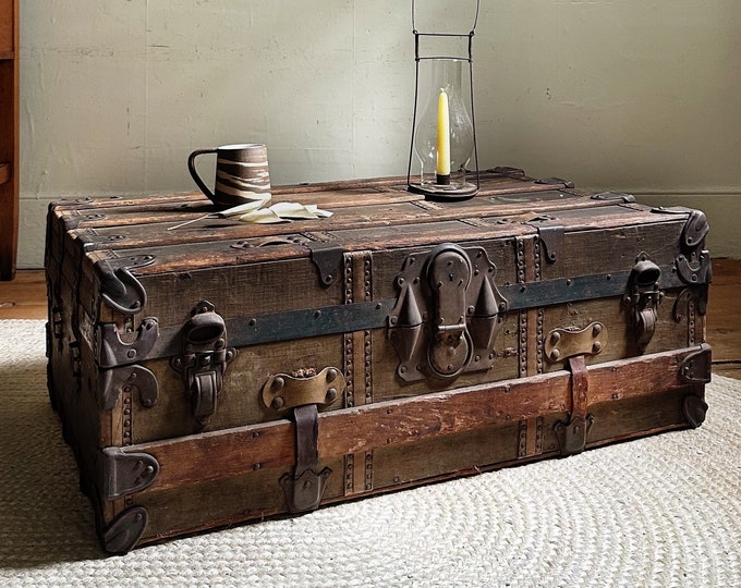 Antique Trunk Coffee Table With Storage Vintage Steamer Trunk Rustic