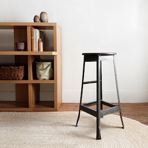 Vintage industrial stool metal with wood seat counter architectural drafting rustic farmhouse decor