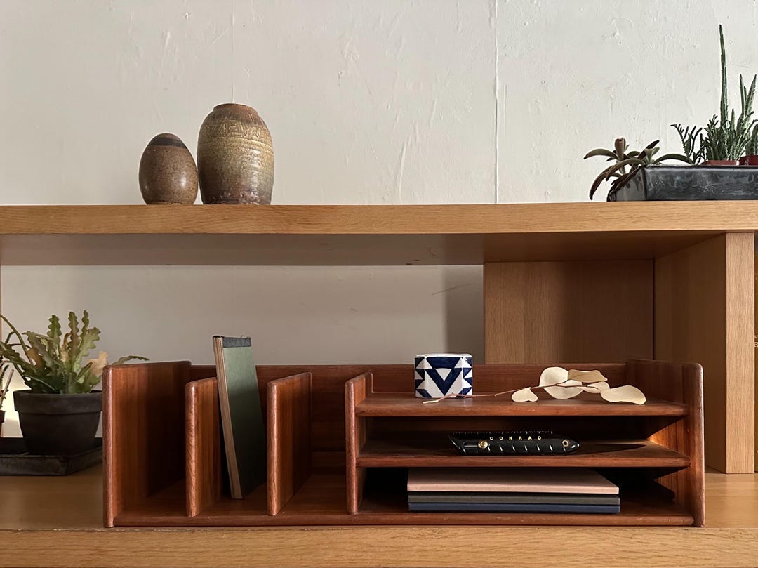 Image showcasing Vintage Danish Modern Desk Organizer Mid Century Modern Teak Georg ...