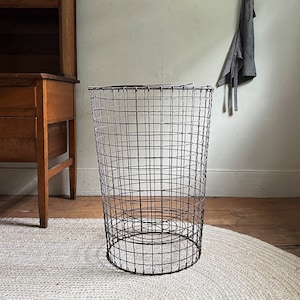 vintage industrial wire basket storage bin recycle bin general store display rustic farmhouse decor