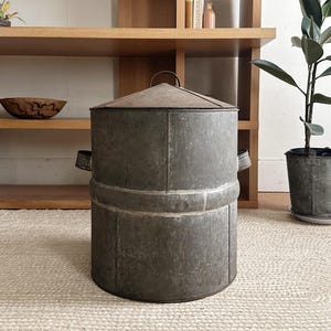 Vintage industrial waste bin garbage can galvanized metal bucket recycle bin rustic farmhouse home decor antiques