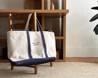 バッグ 90s l.l.bean boat and tote canvas bag Vintage 90s LL Bean Boat and Tote Bag Navy Blue Canvas Capital N