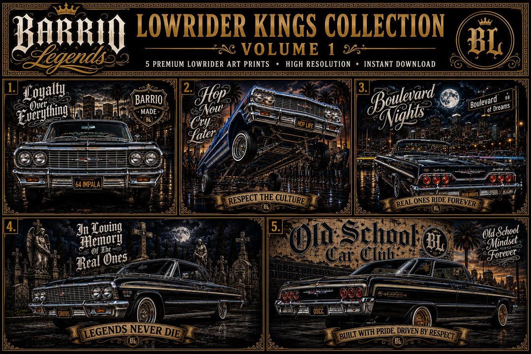 Lowrider Kings Vol. 1 | Chicano Lowrider Digital Poster Art Collection ...