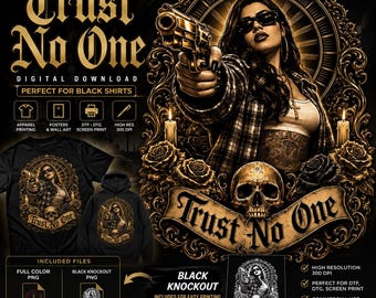 Arte urbano chicano – Ilustración "No confíes en nadie", Black Knockout (Descarga digital)